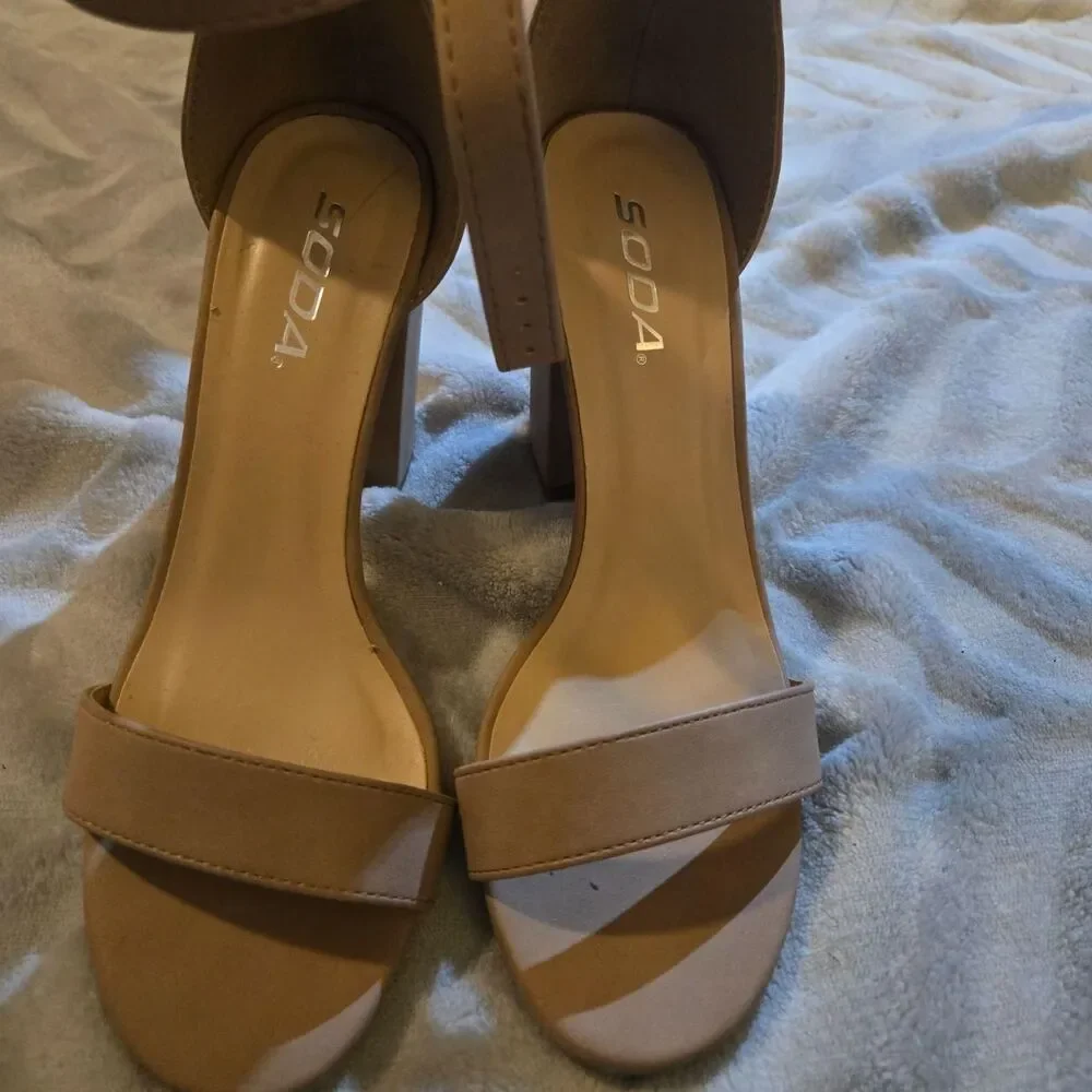 Soda - Women's Tan Sandals/High heels with ankle strap